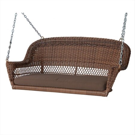 Propation Honey Wicker Porch Swing With Brown Cushion PR2438986